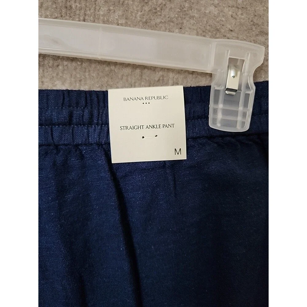 BANANA REPUBLIC Linen Blend Straight Ankle Pants Womens M Blue Pull On NEW_5